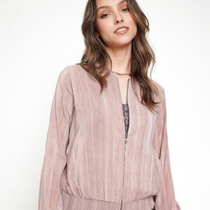 MYSTREE Mauve Pink Bomber Jacket – Lightweight Zip Up Long Sleeve Casual Jacket